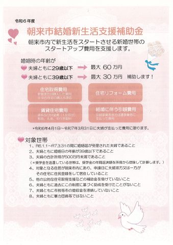 朝来市結婚新生活支援補助金！